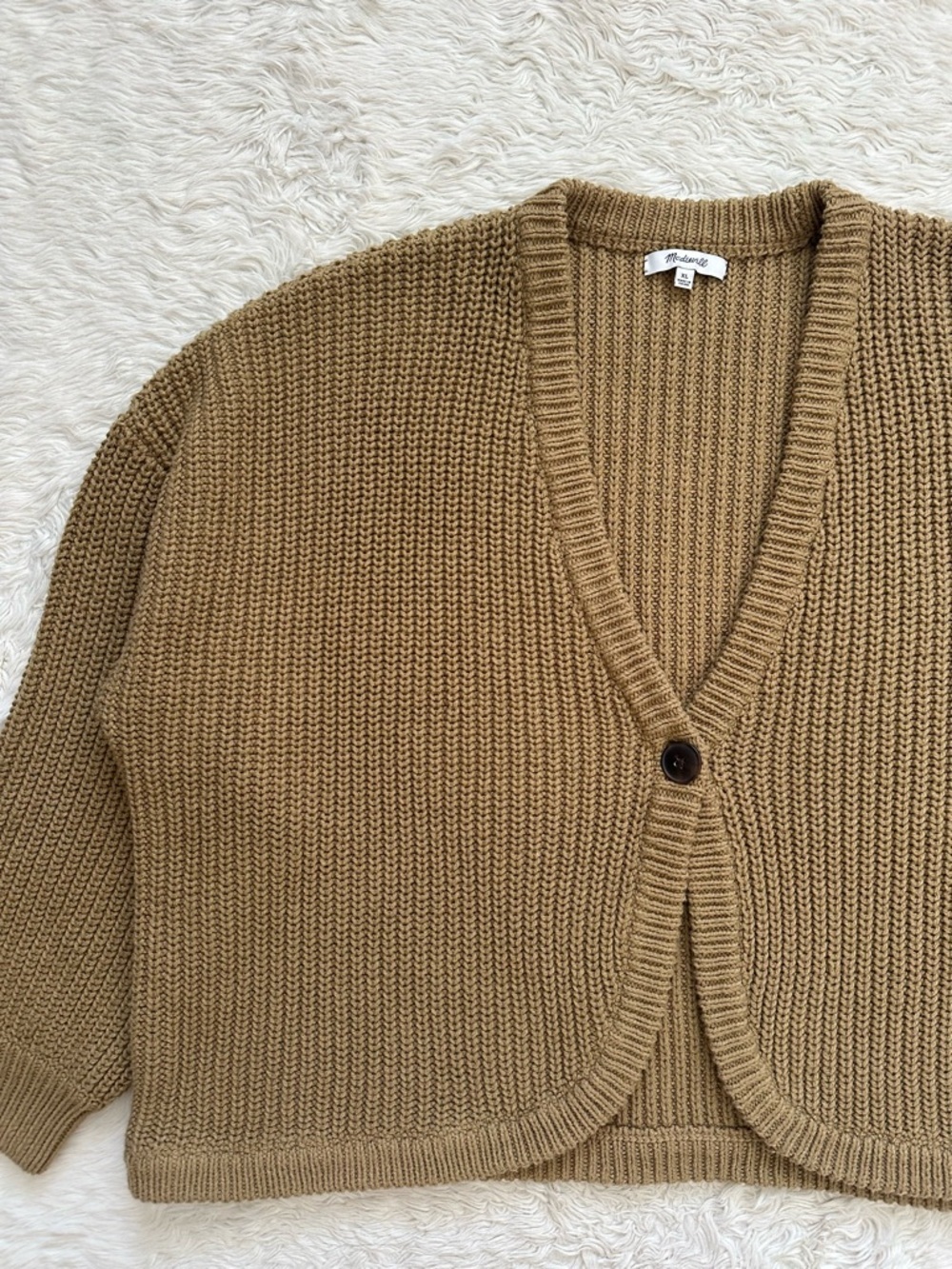 Madewell Sweater Shirttail Cardigan Sweater Single Button Front Knit Tan Sz XL - Picture 5 of 12